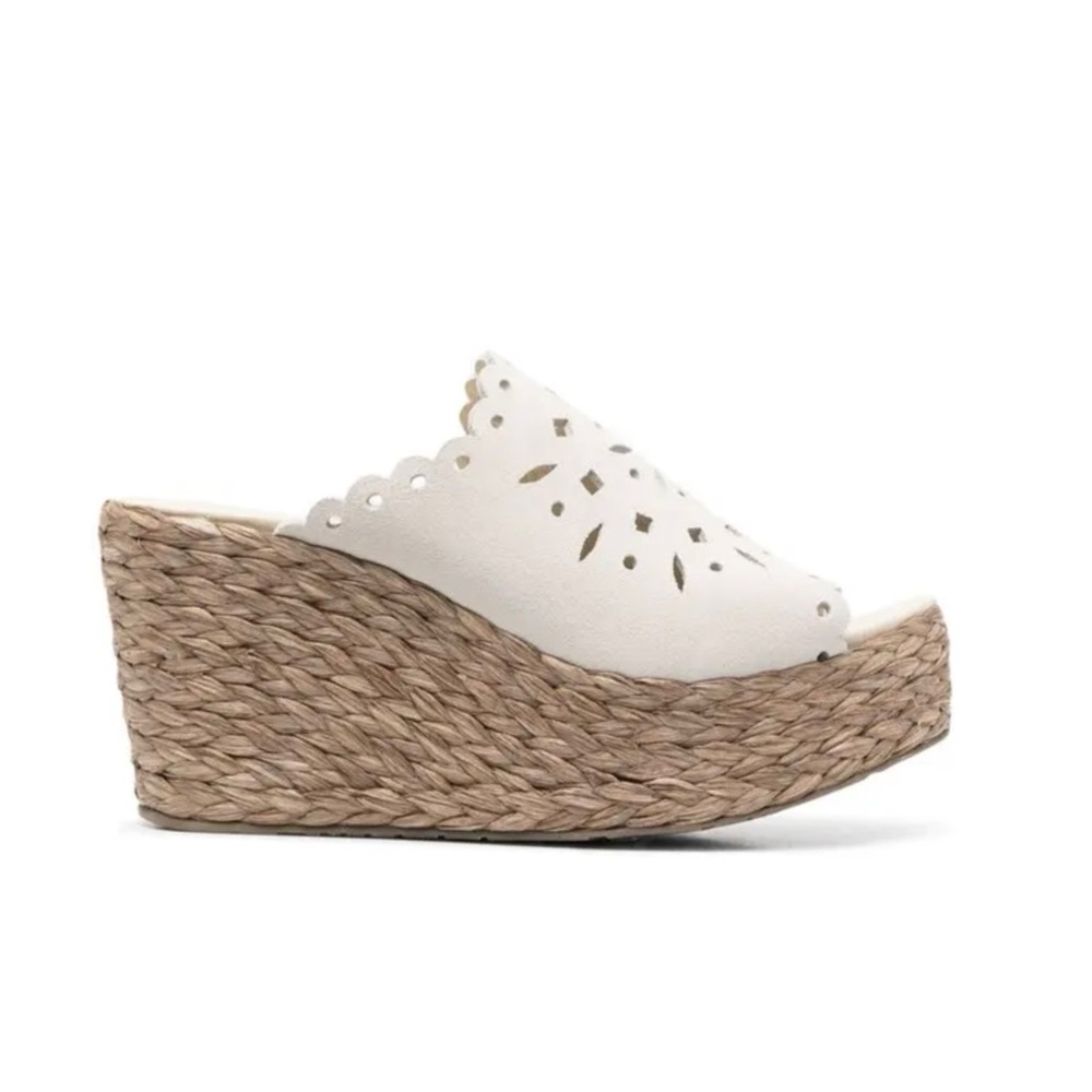 PEDRO GARCIA Leather lazer cut-out Wedge Espadrilles NEW
